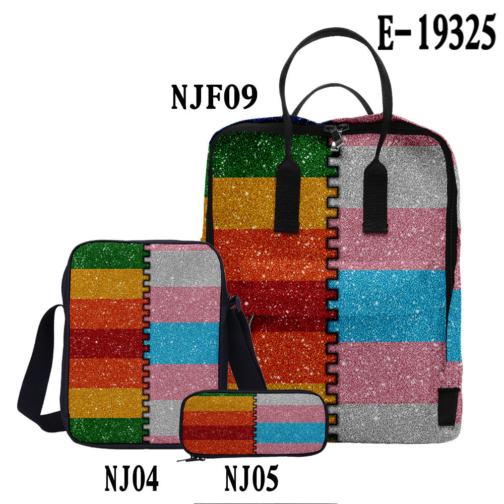 Wholesale Oxford Cloth LGBT Backpack Three-piece Set